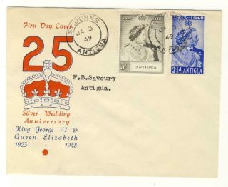 Antigua - 1948 Silver Wedding Set On Illustrated Crown First Day Cover