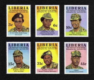 Liberia 1983 National Redemption Day Complete Set Of 6 Values (sg 1548 - 1553) Mnh