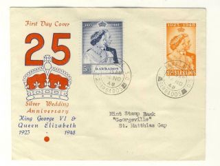 Barbados - 1948 Silver Wedding Set On Illust Crown First Day Cover - St Lawrence Pmk