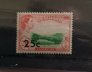 Swaziland 1961 (mlh) 25c/2s 6d A Highveld View Scarce Type Ii Surcharge.  Sg74b