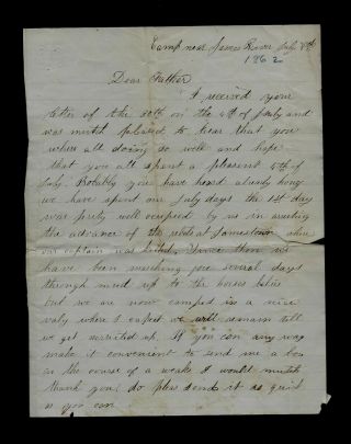 1st Jersey Artillery Civil War Letter - Captain Killed Battle Malvern Hill