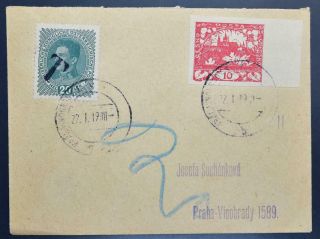 Czechoslovakia Austria 1919 Unusual Tax/porto Cover Vinohrady Czech To,  Csr,  Cssr