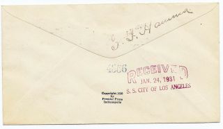 US 1931 First Flight Cover Hawaii Shore to Ship SS City Los Angeles Ioor Cachet 4