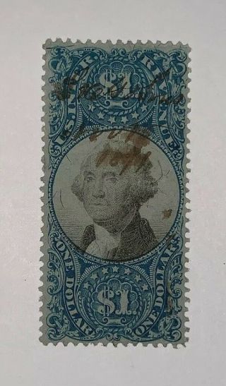 Travelstamps: 1871 Us Documentary Stamp Scott R118 $1 Second Issue