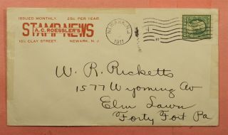Dr Who Imperf On 1911 A.  C.  Roessler Stamp News Advertising Newark Nj 118043