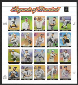 2000 Mnh/sa Sheet Of 20 Sc 3408 Below Face 33 - Cent Legends Of Baseball