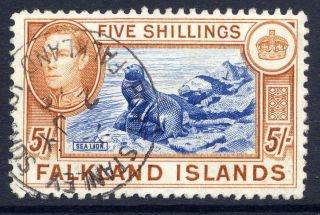 Falkland Islands 1938 - 50 Kgvi Definitive 5/ - Indigo Very Fine Cds.  Sg 161b.
