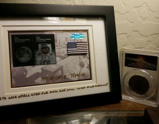 2019 Apollo 11 First Man On The Moon Landing 50th Anniversary Us Stamps Framed