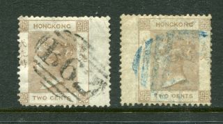 1863/71 China Hong Kong Qv 2 X 2c Stamps With Wing Margin B62 Killer Chop