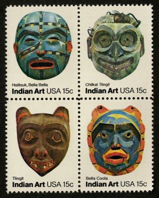Us 1980 1837a 1834/37 - 15c Pacific Northwest Indian Masks Block Of 4 Mnh Xf