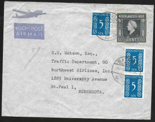 Netherlands Indies Covers 1949 Mixed Franked Airmailcover Batavia To Minnesota