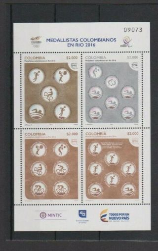 Colombia 2016 America Upaep Rio Olympic Games S/sheet Mnh Per Scan