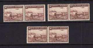 South West Africa 1937 1 1/2p - 3 Pairs - Og Mh - Sc 110 Cats: $90.  00