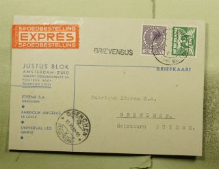 Dr Who 1939 Netherlands Special Delivery Postcard To Switzerland E70571