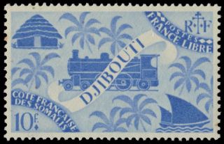 Somali Coast 236 (mi258) - Locomotive,  Dhow And Palm Trees (pa64073)