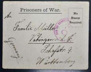 England To Germany 1915 Cens Pow War Prisoner Handforth Camp Manchester Cover To