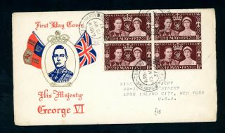 Gb 1937 Illustrated Coronation First Day Cover Sent To Usa (au576)