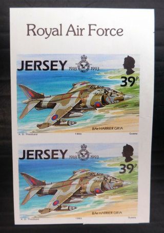 Jersey Aviation/harrier 39p Imperf Pair Few Small Wrinkles Bm488