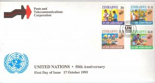 Zimbabwe,  1995 50th Anniv.  Of United Nations,  Sg 914 - 917,  On Illustrated Fdc