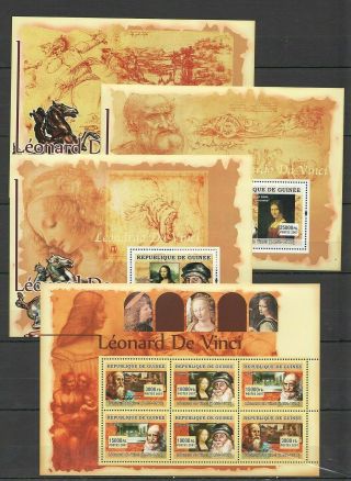 P1584 2007 Guinea Art Famous People Leonardo Da Vinci 3kb,  1bl Mnh Stamps