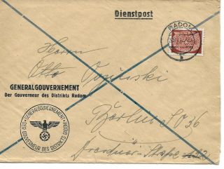 Germany Postal History Poland Occup Officialcover Addr Berlin Canc Radom Yr 