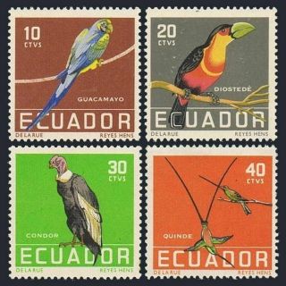 Ecuador 634 - 637,  Mnh.  Michel 956 - 959.  Birds 1958.  Macaw,  Toucan,  Condor,  Hummingbirds.