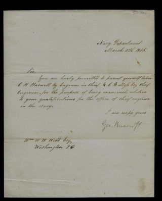 1865 Letter From Secretary Of The U.  S.  Navy To Chief Steam Engineer Find