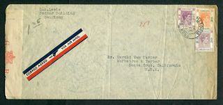 05/02/1941 Hong Kong Kgvi Censored Airmail Cover (rate $3.  50) To U.  S.  A.