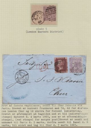 Lot:31540 Gb Qv Cover 1d Red And 6d Lilac On Cover London To Chur Switzerland