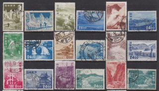J018 Japan 1951 Scenic Spots Issue Complete Sc 523 - 540 W/cancels