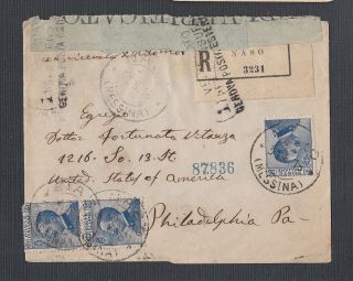 Italy 1916 Wwi Registered Censored Cover Naso Messina To Philadelphia Pa Usa