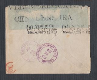 ITALY 1916 WWI REGISTERED CENSORED COVER NASO MESSINA TO PHILADELPHIA PA USA 2