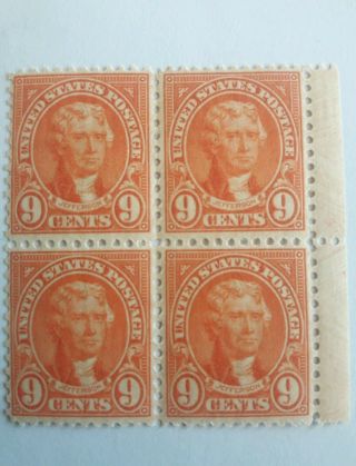 Us Stamp Scott 561,  Jefferson 9 Cent,  Block Of 4,  Mnh.