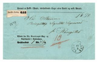 Denmark: Parcel With Cod,  Copenhagen To Ringsted 1873.