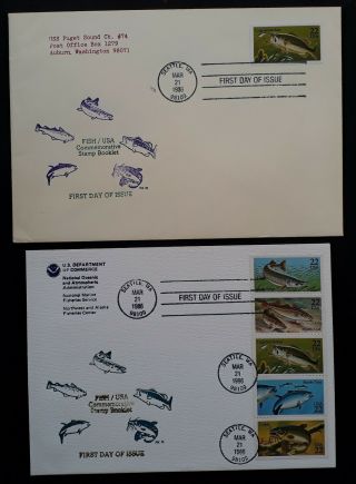 1986 United States Fish Of The Usa Fdc And Card With Booklet Strip Seattle Cds