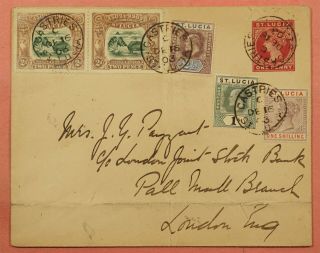 1903 St Lucia H&g B1 Uprated Stationery 1sh Castries To England