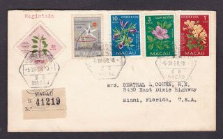 Macao 1958 Registered Multi Franked Cover To The Usa Christmas Seal Usa On Rever