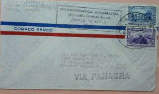 Ecuador 1942 Panagra Airmail Cover To U.  S.  With Diplomatic Mail Cachet