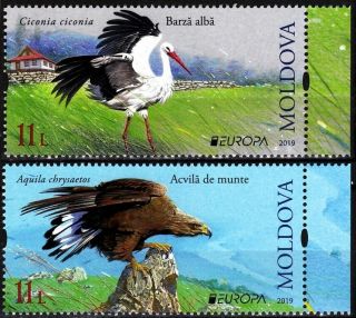 Europa: National Birds.  Moldova 2019 Stork Eagle.  Set