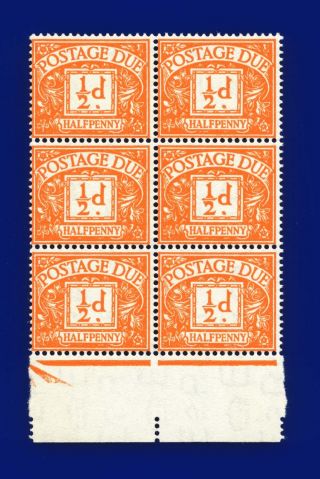 1955 Sg D40 ½d Bright Orange Z1 Marginal Block Of (6) Mlh Cv - Um £42 Apyv