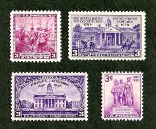 1938 Us/usa Comm.  Stamp Set Sc 835,  836,  837,  838 Og Nh Mnh Choice Gems