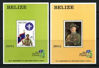 Belize 644 - 645 S/s (be393) Boy Scouts 75th Anniversary,  Mnh,  Vf,  Cv$55.  00