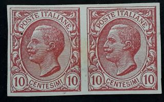 Very Rare C.  1906 Italy Imperf Pair 10c Red Brown Victor Emmanuel Iii Stamps
