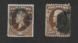 U.  S.  Official Stamps Treasury Dept.  Bob 2c & 90c