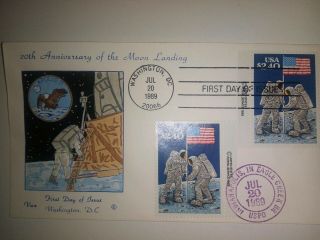 Van Natta 20th Anniversary Apollo 11 Landing Hand Painted Hp First Day Cover Fdc