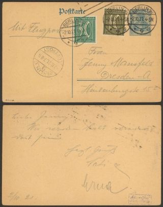 Germany 1921 - Air Mail Stationery Berlin To Dresden 34829/9