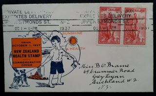 Scarce 1937 Zealand Health Stamps Fdc Ties 2 Stamps To Auckland