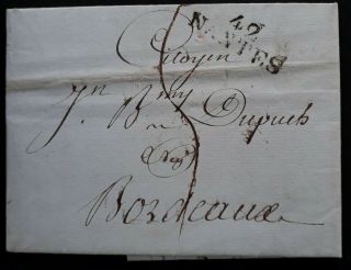 Rare Undated France Folded Letter Sent From Nantes To Bordeaux