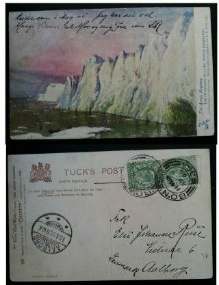 Rare 1905 Great Britain Postcard " Arctic Regions " Ties 2 Stamps Canc Bo 