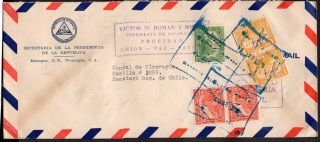 Nicaragua To Chile Official Air Mail Cover 1948 Managua - Santiago